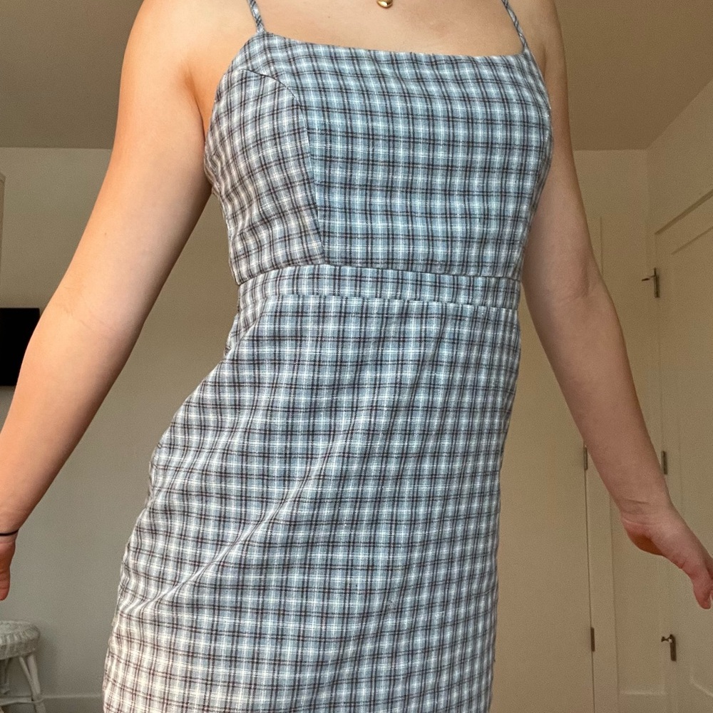 UO blue plaid mini dress